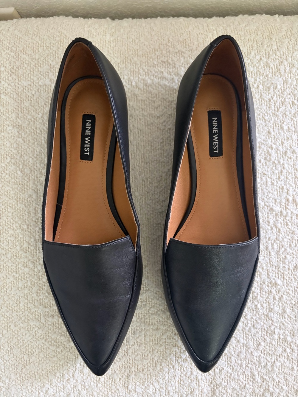 Nine West Abay Black Leather Pointed Toe Smoking Flats Loafers Size 8M